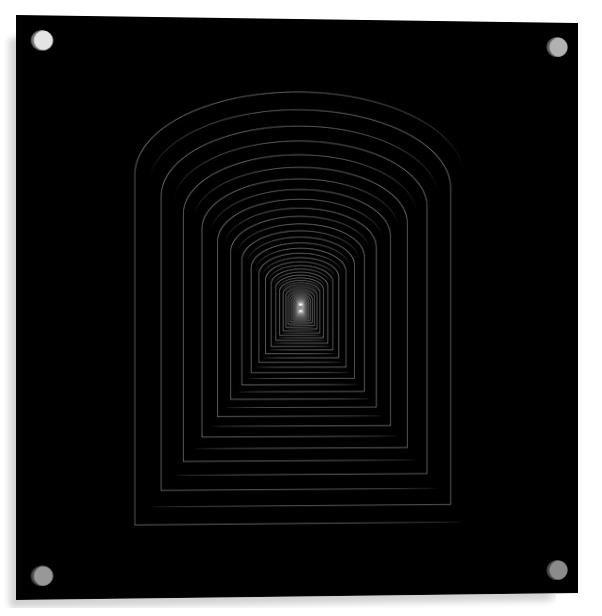 Similar a tunnel white logotype shape on the black background Acrylic by Arpad Radoczy