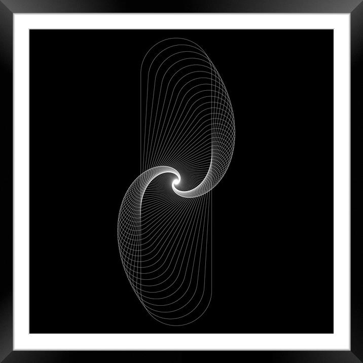 Snail shape white vector image on black background. Framed Mounted Print by Arpad Radoczy