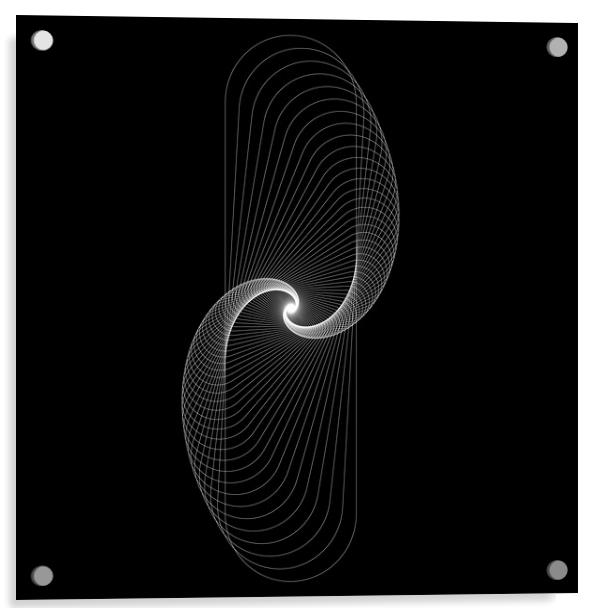 Snail shape white vector image on black background. Acrylic by Arpad Radoczy