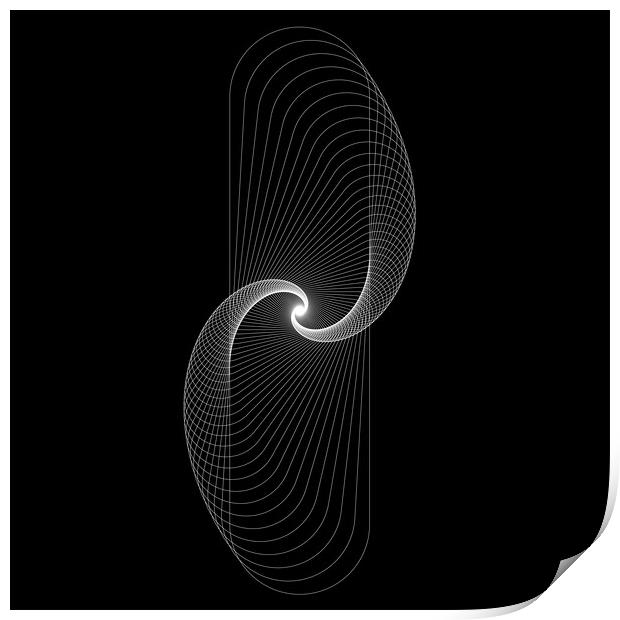 Snail shape white vector image on black background. Print by Arpad Radoczy