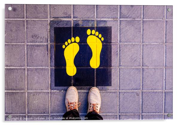 Foot standing on a street a safe way mark for children on the way to school. Acrylic by Joaquin Corbalan