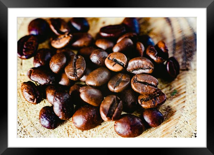 Detail of roasted coffee beans, produced in Colombia. Framed Mounted Print by Joaquin Corbalan