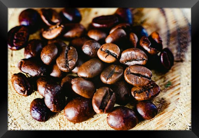 Detail of roasted coffee beans, produced in Colombia. Framed Print by Joaquin Corbalan