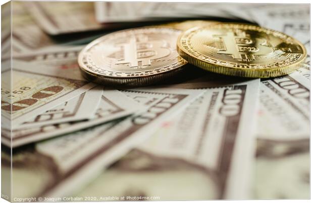 real bitcoins with a value higher than hundreds of dollars in bills. Canvas Print by Joaquin Corbalan
