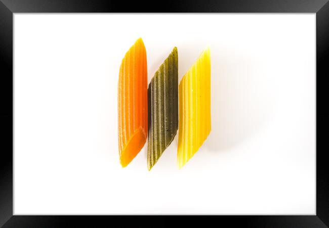 Three Macaroni varied colors with organic wholegrain pasta Framed Print by Joaquin Corbalan
