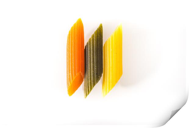 Three Macaroni varied colors with organic wholegrain pasta Print by Joaquin Corbalan