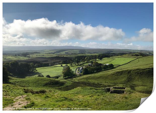 View from Hadrian's Wall, Northumberland Print by EMMA DANCE PHOTOGRAPHY