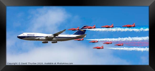 747 BAOC and Red Arrows flypast Framed Print by David Thurlow