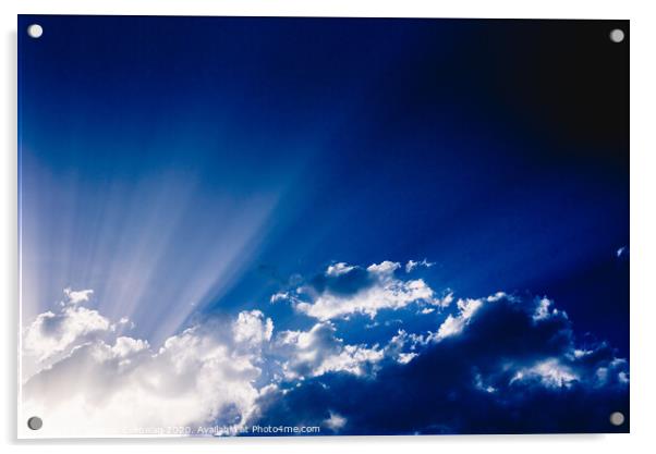 Sunbeams rising from a large cloud in intense blue sky on a summer afternoon Acrylic by Joaquin Corbalan
