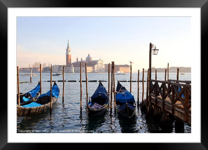 Gondolas and San Maggiore Framed Mounted Print by Paul Clifton