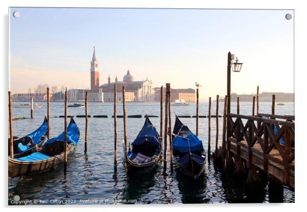 Gondolas and San Maggiore Acrylic by Paul Clifton