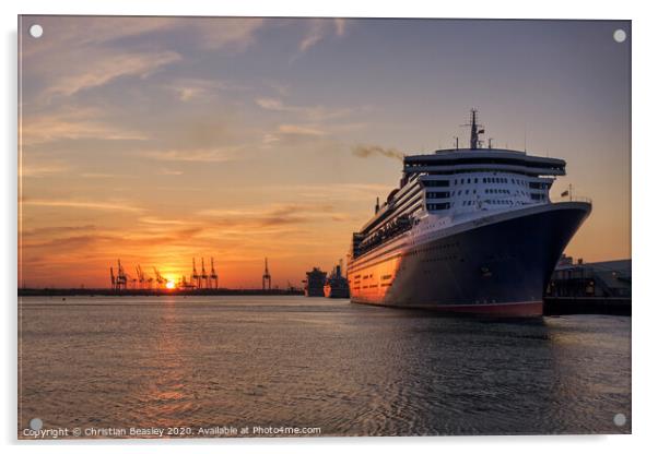 Queen Mary 2 in Southampton at sunset Acrylic by Christian Beasley