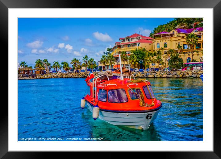 Orange Lifeboats Across Colorful Bay Framed Mounted Print by Darryl Brooks