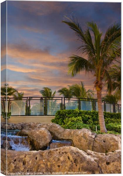 Palm Tree and Fountain at Dusk Canvas Print by Darryl Brooks