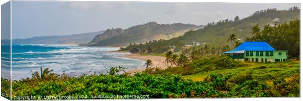 Panoramic View of Coast with Blue Roofed Home Canvas Print by Darryl Brooks