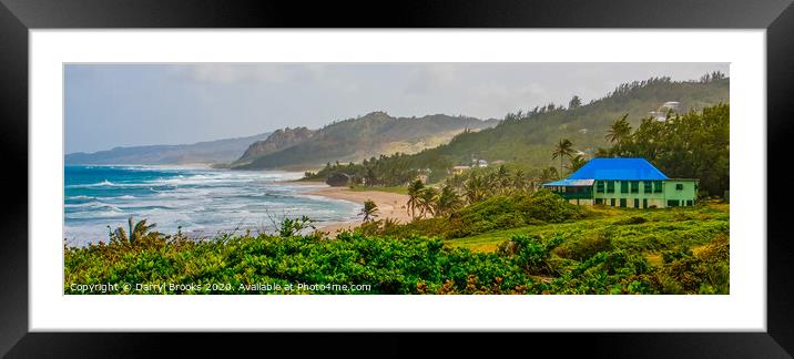 Panoramic View of Coast with Blue Roofed Home Framed Mounted Print by Darryl Brooks