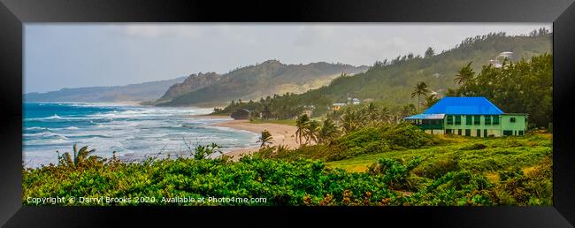 Panoramic View of Coast with Blue Roofed Home Framed Print by Darryl Brooks
