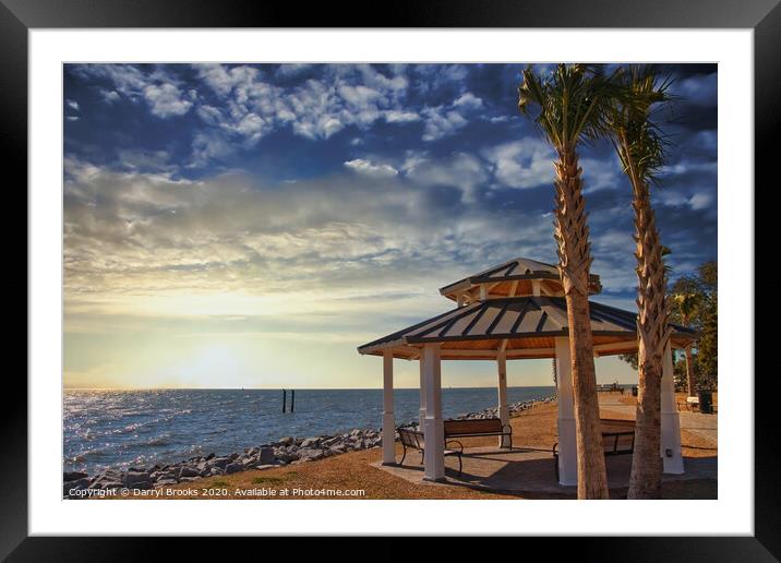 Pavilion Under Palm Tree by the Sea at Sunset Framed Mounted Print by Darryl Brooks