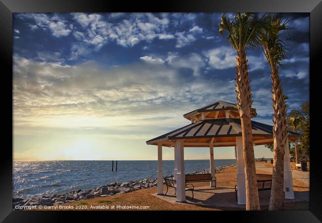 Pavilion Under Palm Tree by the Sea at Sunset Framed Print by Darryl Brooks