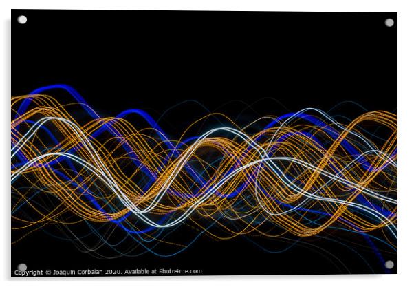 Colorful light painting with circular shapes and abstract black background. Acrylic by Joaquin Corbalan