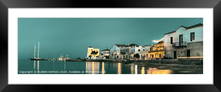The Spetses Island waterfront over a cloudy sky at Framed Mounted Print by RUBEN RAMOS