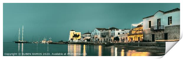 The Spetses Island waterfront over a cloudy sky at Print by RUBEN RAMOS