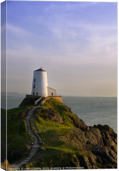 Sailing out to Sea from the Twr Mawr Lighthouse An Canvas Print by Liam Neon