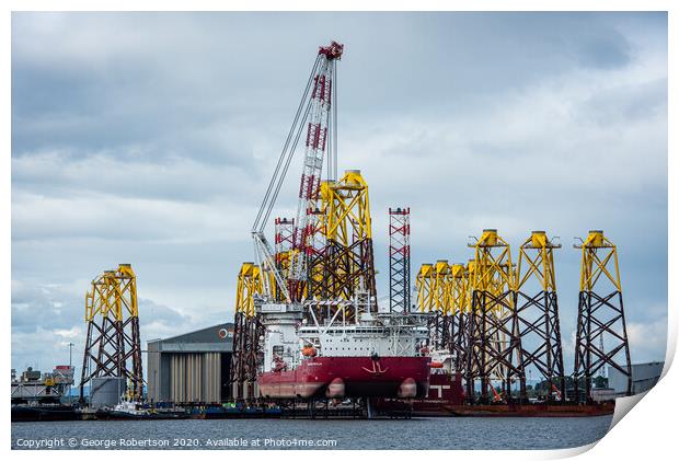 Seajacks Scylla at dock on the Cromarty Firth Print by George Robertson