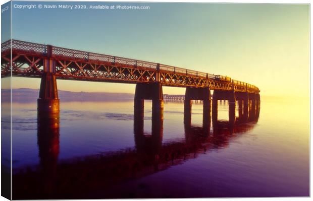 Tay Rail Bridge at Sunset Canvas Print by Navin Mistry