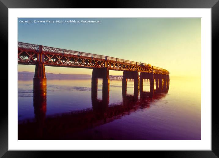 Tay Rail Bridge at Sunset Framed Mounted Print by Navin Mistry