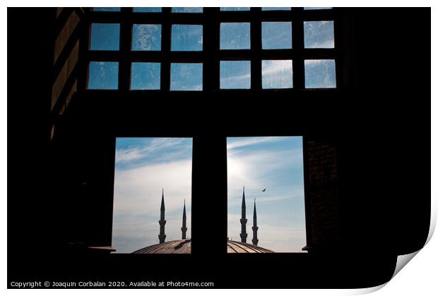 minarets in the city for the prayer of the Muslim religion Print by Joaquin Corbalan