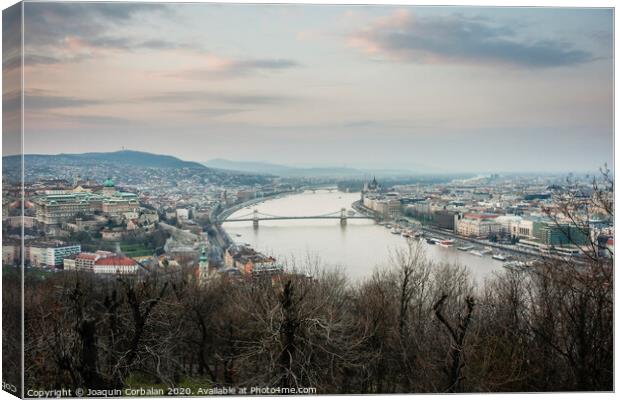 Sunset view of the city of Budapest on a cloudy day. Canvas Print by Joaquin Corbalan