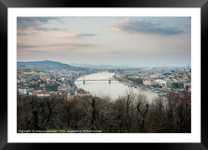 Sunset view of the city of Budapest on a cloudy day. Framed Mounted Print by Joaquin Corbalan