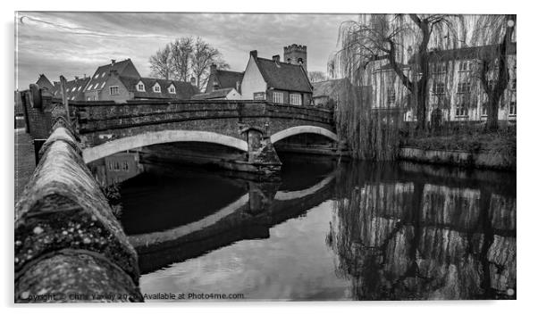 The oldest bridge in Norwich bw Acrylic by Chris Yaxley