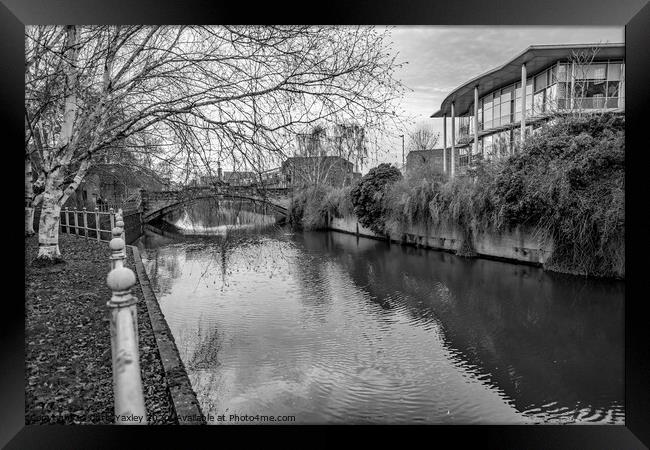 White Friars Bridge over the River Wensum bw Framed Print by Chris Yaxley