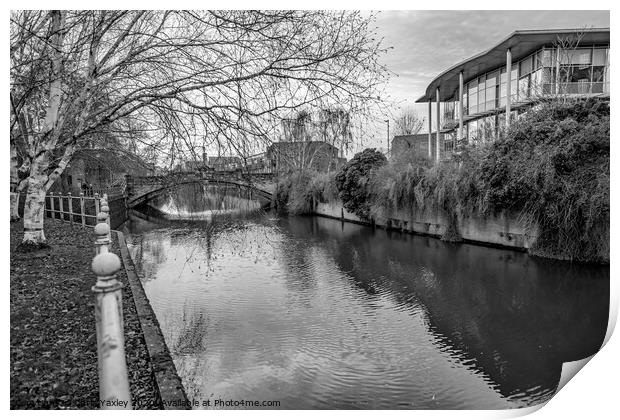White Friars Bridge over the River Wensum bw Print by Chris Yaxley