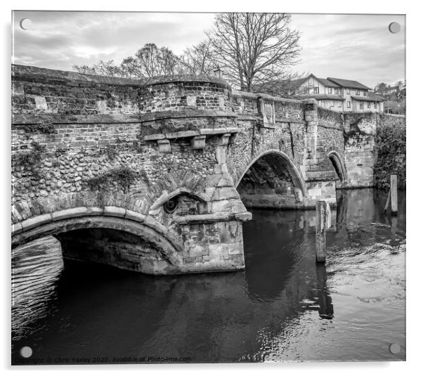 Bishop Bridge over the River Wensum, Norwich bw Acrylic by Chris Yaxley