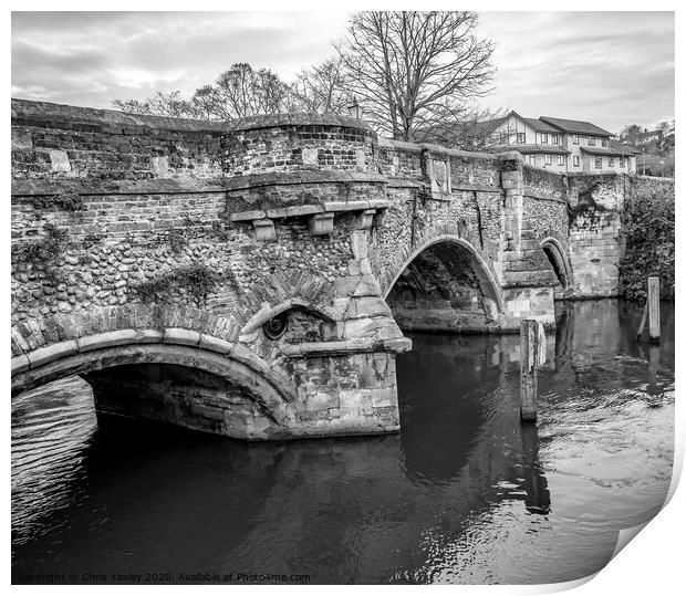 Bishop Bridge over the River Wensum, Norwich bw Print by Chris Yaxley