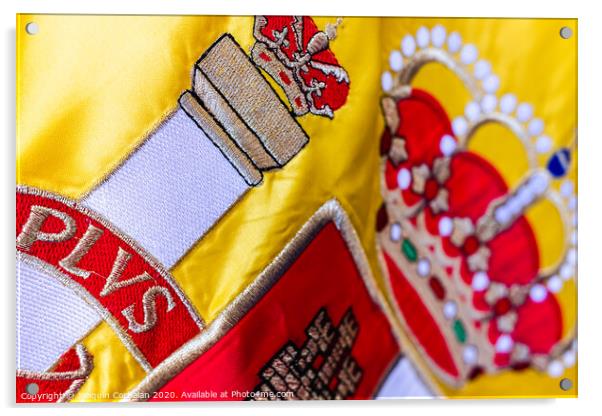 Detail of the historical shield of the national flag of Spain. Acrylic by Joaquin Corbalan