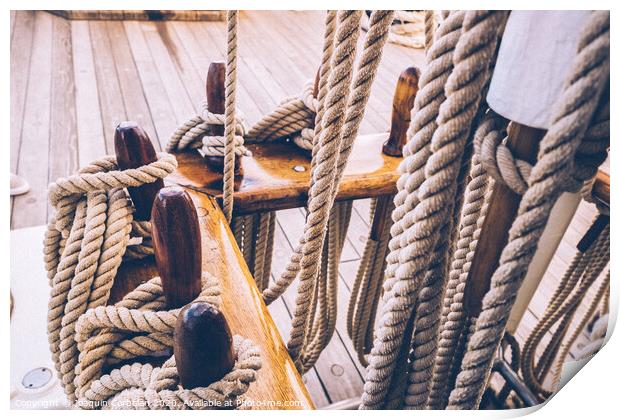 Boat mooring ropes wound on a sailboat. Print by Joaquin Corbalan