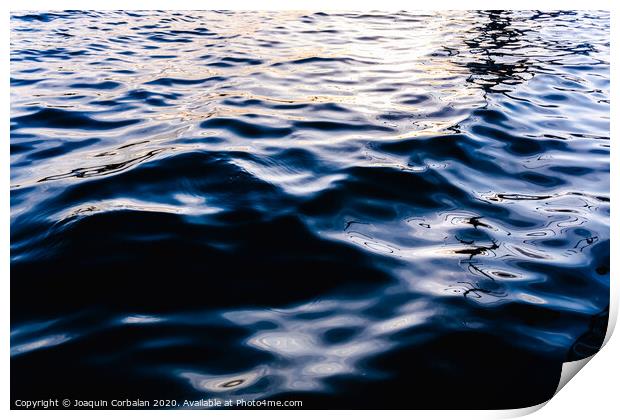 Natural seawater background with its intense bluish liquid texture at sunset. Print by Joaquin Corbalan