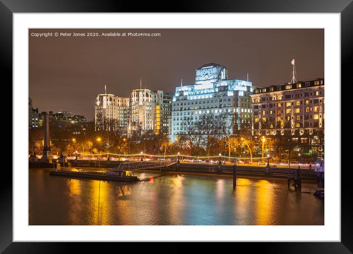 Shell Mex House at night. Framed Mounted Print by Peter Jones
