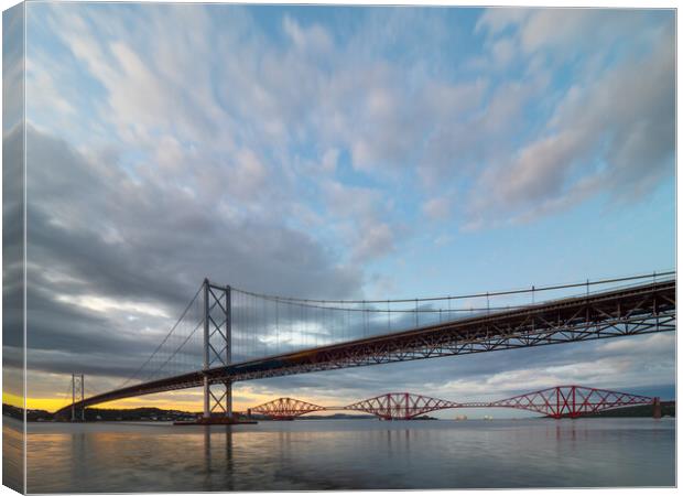 The Forth road and rail bridges. Canvas Print by Tommy Dickson