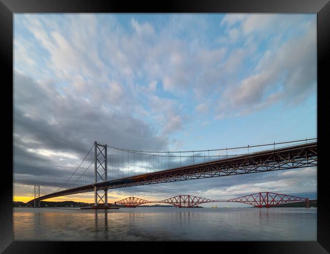 The Forth road and rail bridges. Framed Print by Tommy Dickson