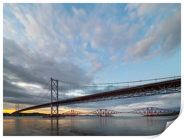 The Forth road and rail bridges. Print by Tommy Dickson