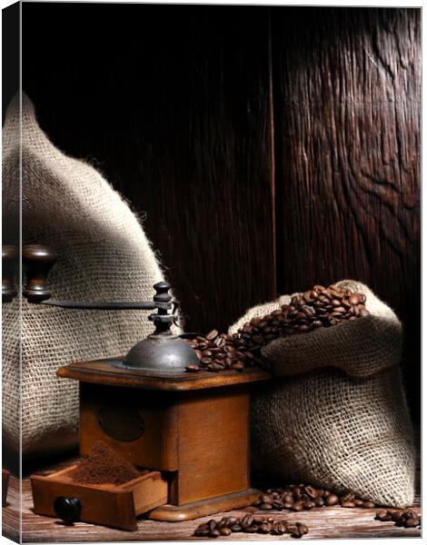 Coffe grinder with beans Canvas Print by Alessandro Della Torre