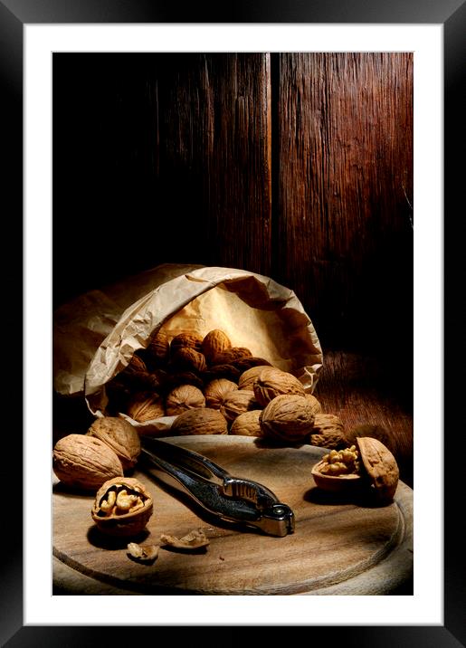 walnuts traditional bag with chopping board Framed Mounted Print by Alessandro Della Torre