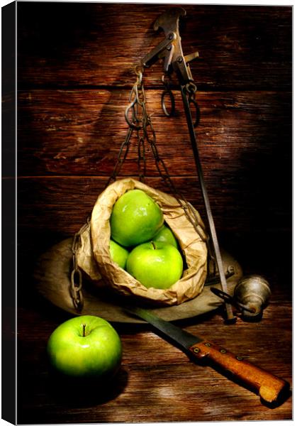 green apple on a weight meter Canvas Print by Alessandro Della Torre