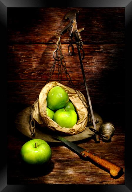 green apple on a weight meter Framed Print by Alessandro Della Torre