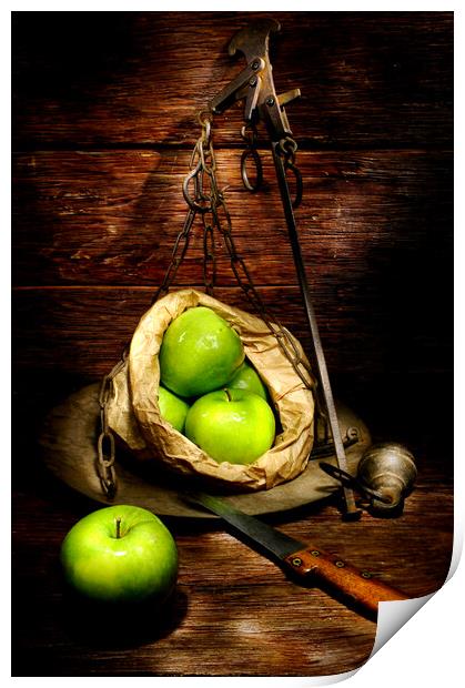green apple on a weight meter Print by Alessandro Della Torre
